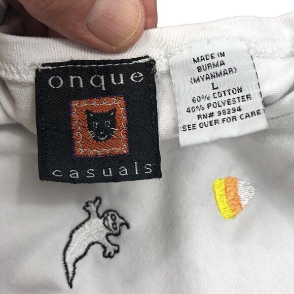 Onque Casuals White Applique Halloween T Shirt Size L - Picture 3 of 6